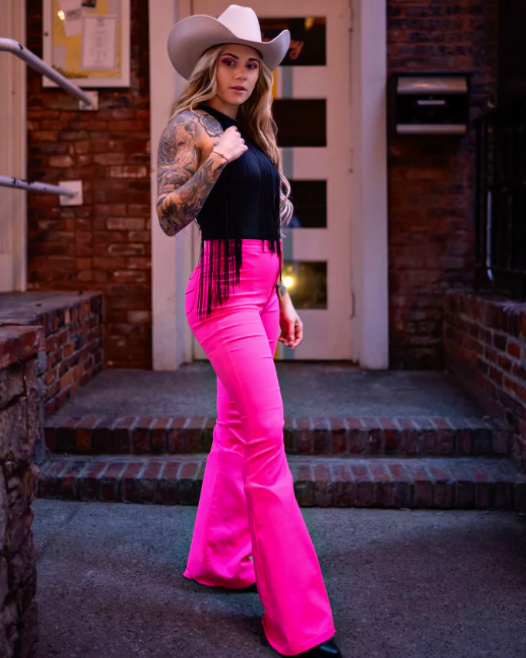 Hot Pink Latest Flame Stretch Bell Bottoms
