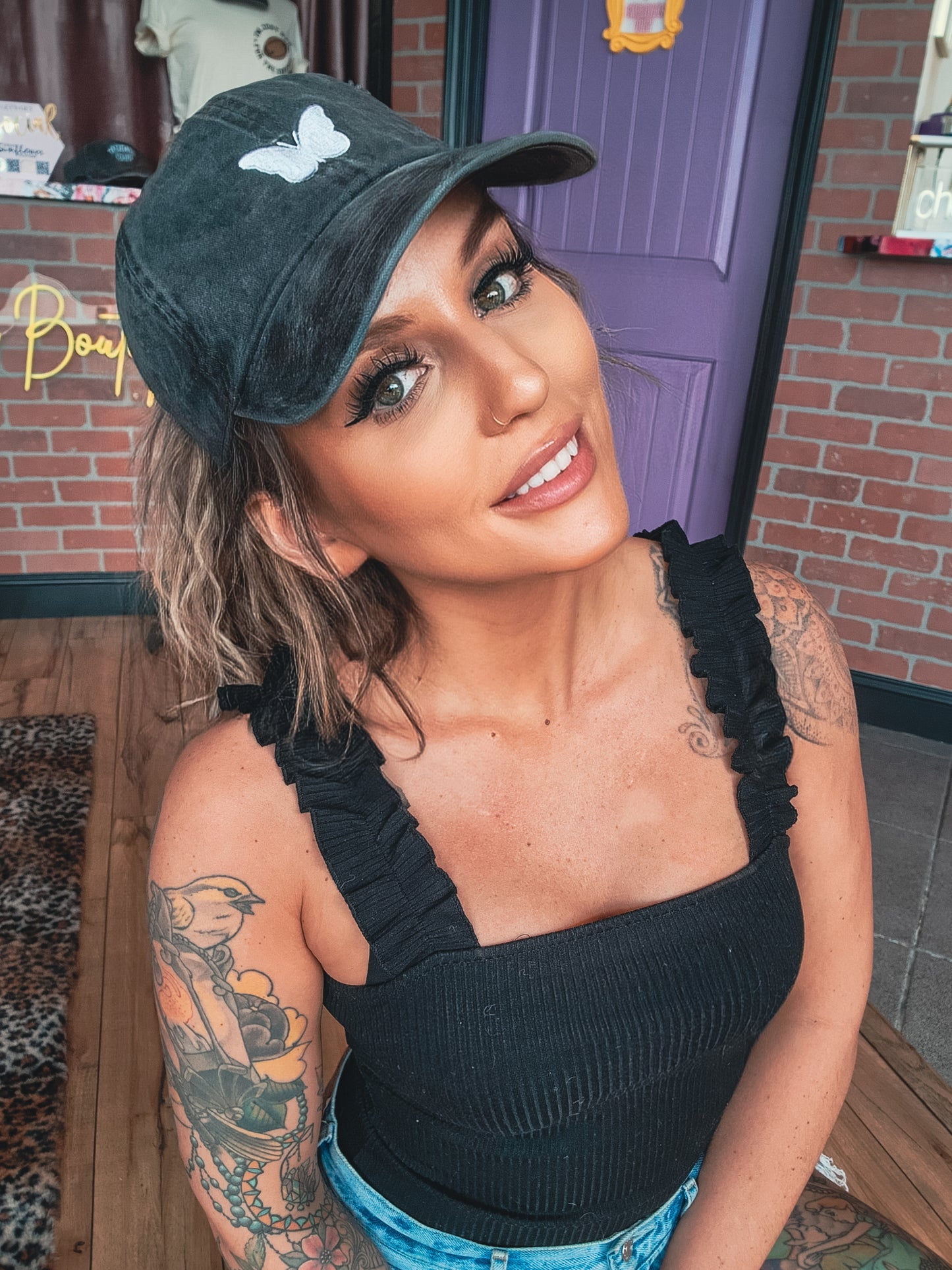 White Butterfly Embroidered Baseball Cap