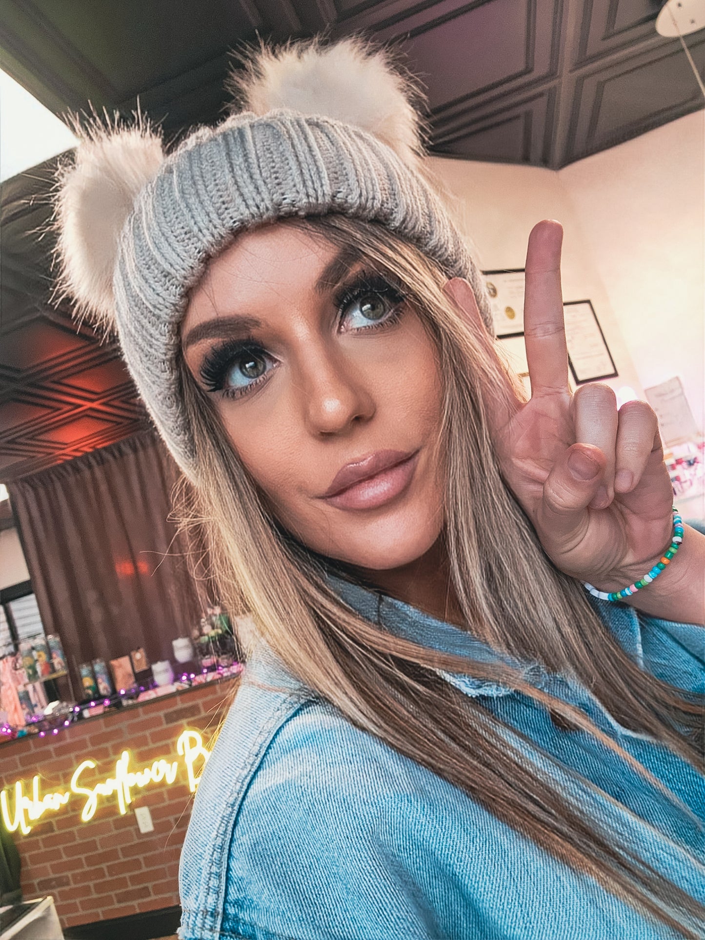 So What Beige Double PomPom Beanie