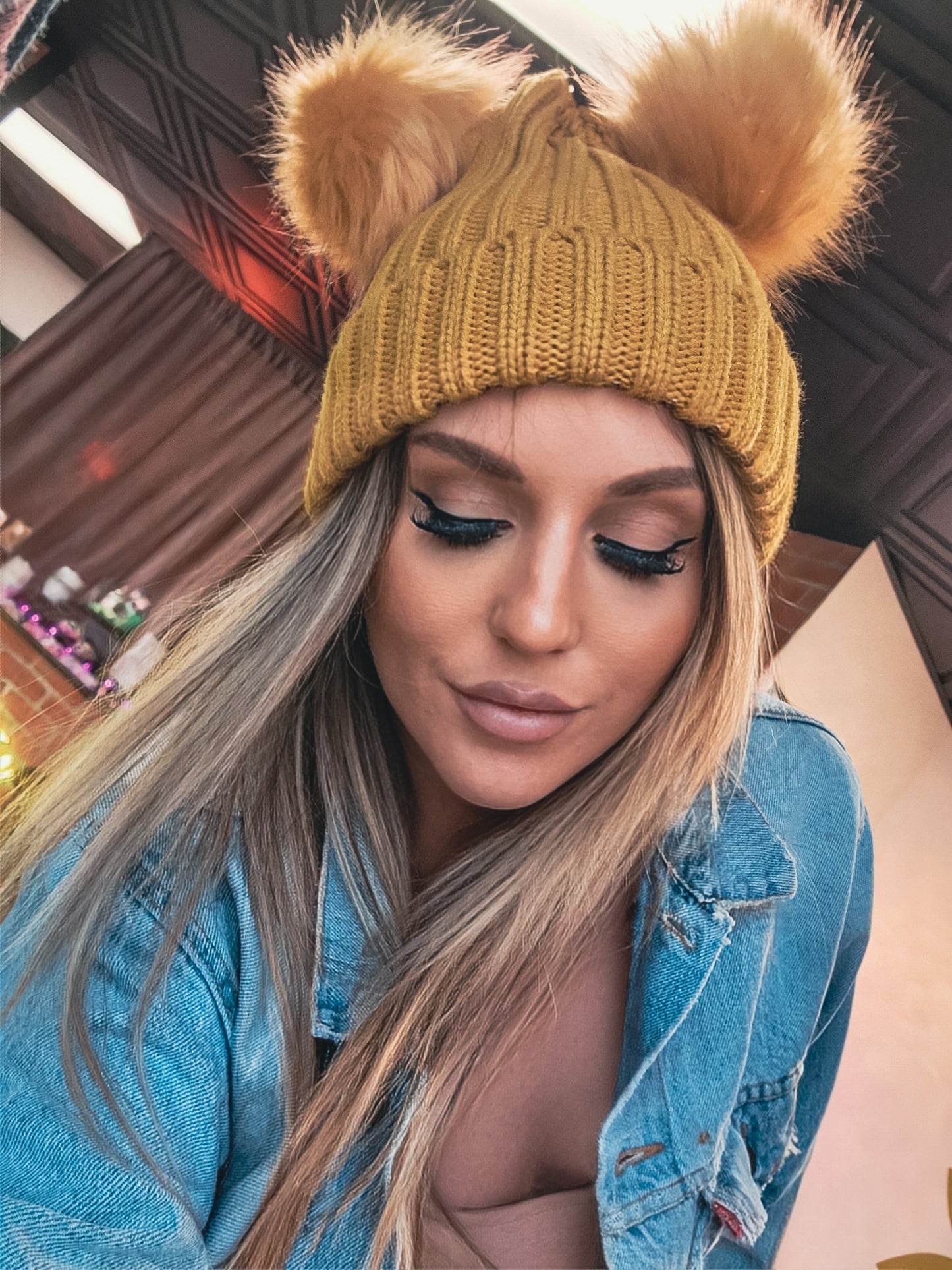 So What Mustard Double PomPom Beanie