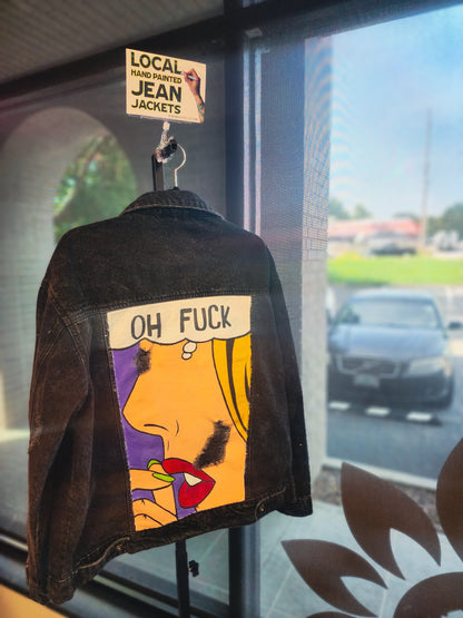 "Oh F%ck" Custom Painted Black Denim Jacket