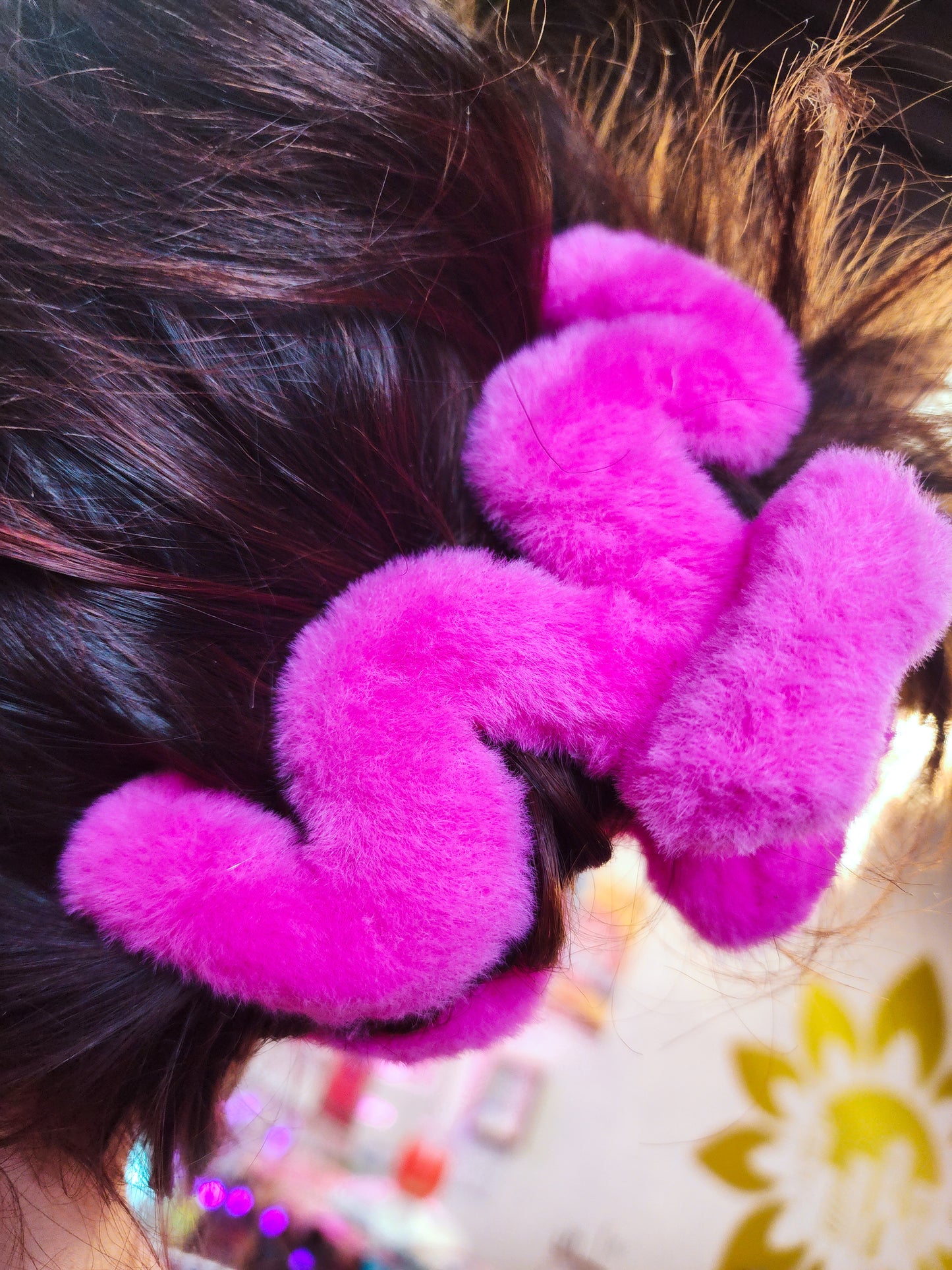 Large Fuzzy Hot Pink Squiggle Claw Clip