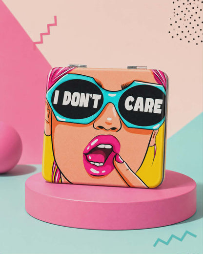 Pop Art I Don't Care Mini Pocket Mirror
