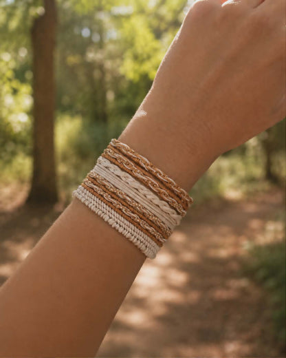 Neutral Boho Twist Hair Tie Bracelet Set