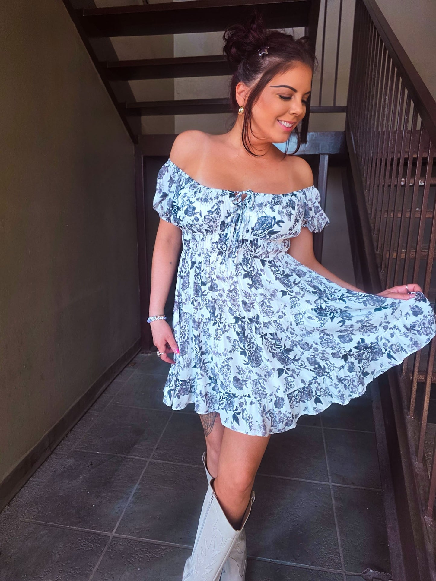 Storybook Garden Off Shoulder Floral Dress