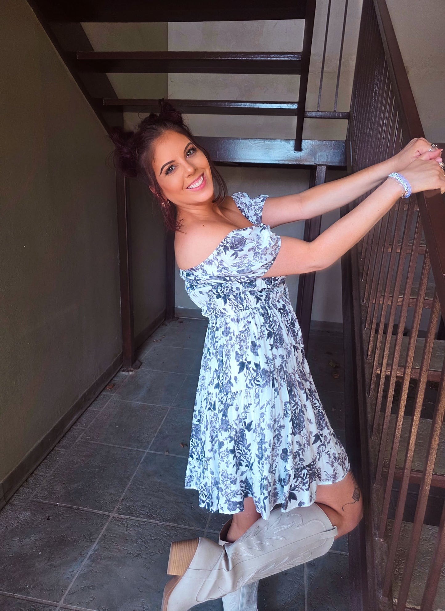 Storybook Garden Off Shoulder Floral Dress