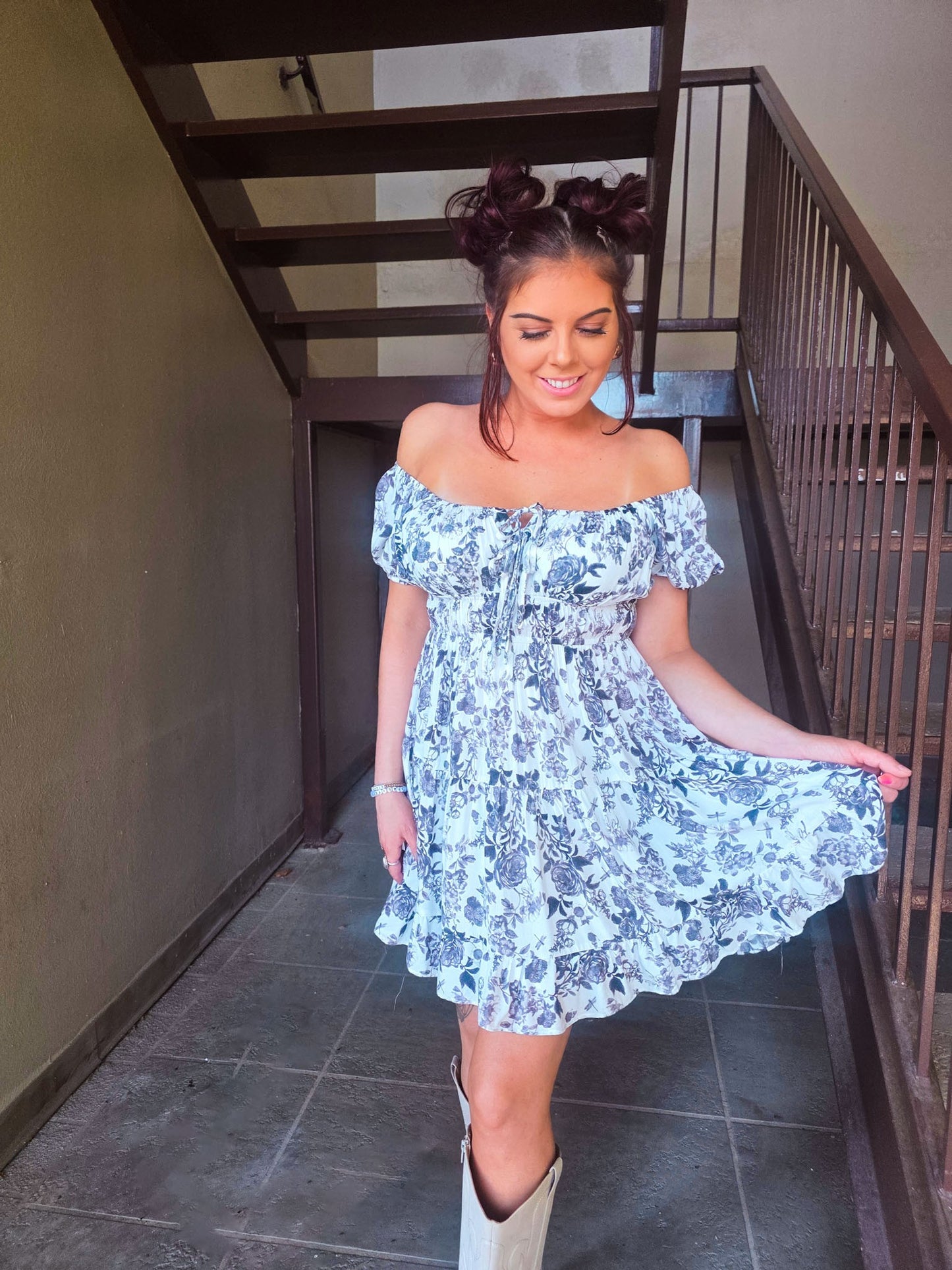 Storybook Garden Off Shoulder Floral Dress