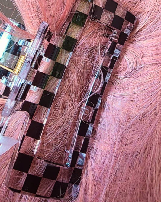 Black & Clear Checkered Midi Claw Clip