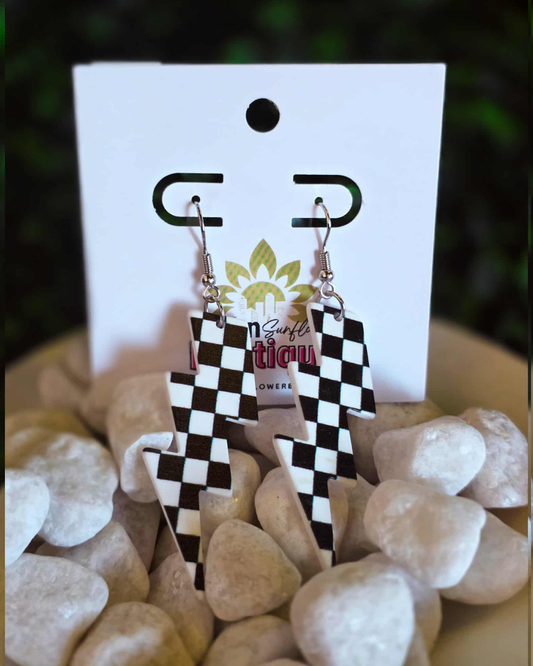 Checkered Lightning Bolt Earrings