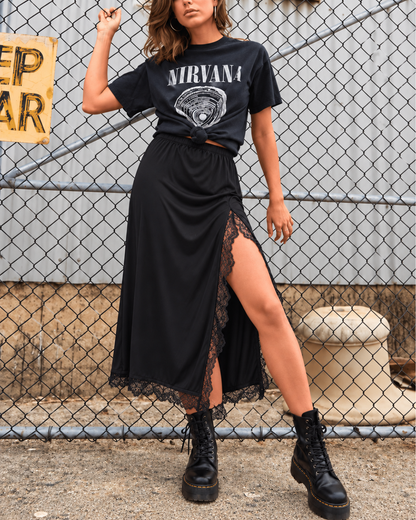 Last Call Black Lace Trim Skirt