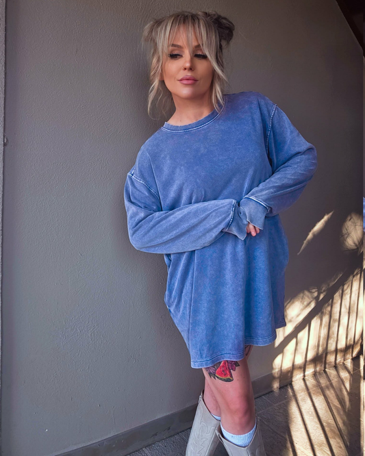 Indigo Drift Pocket Sweatshirt Dress