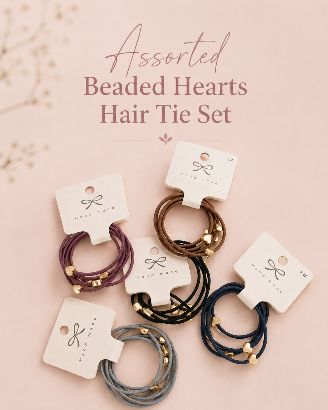 Assorted Beaded Hearts Hair Tie Set