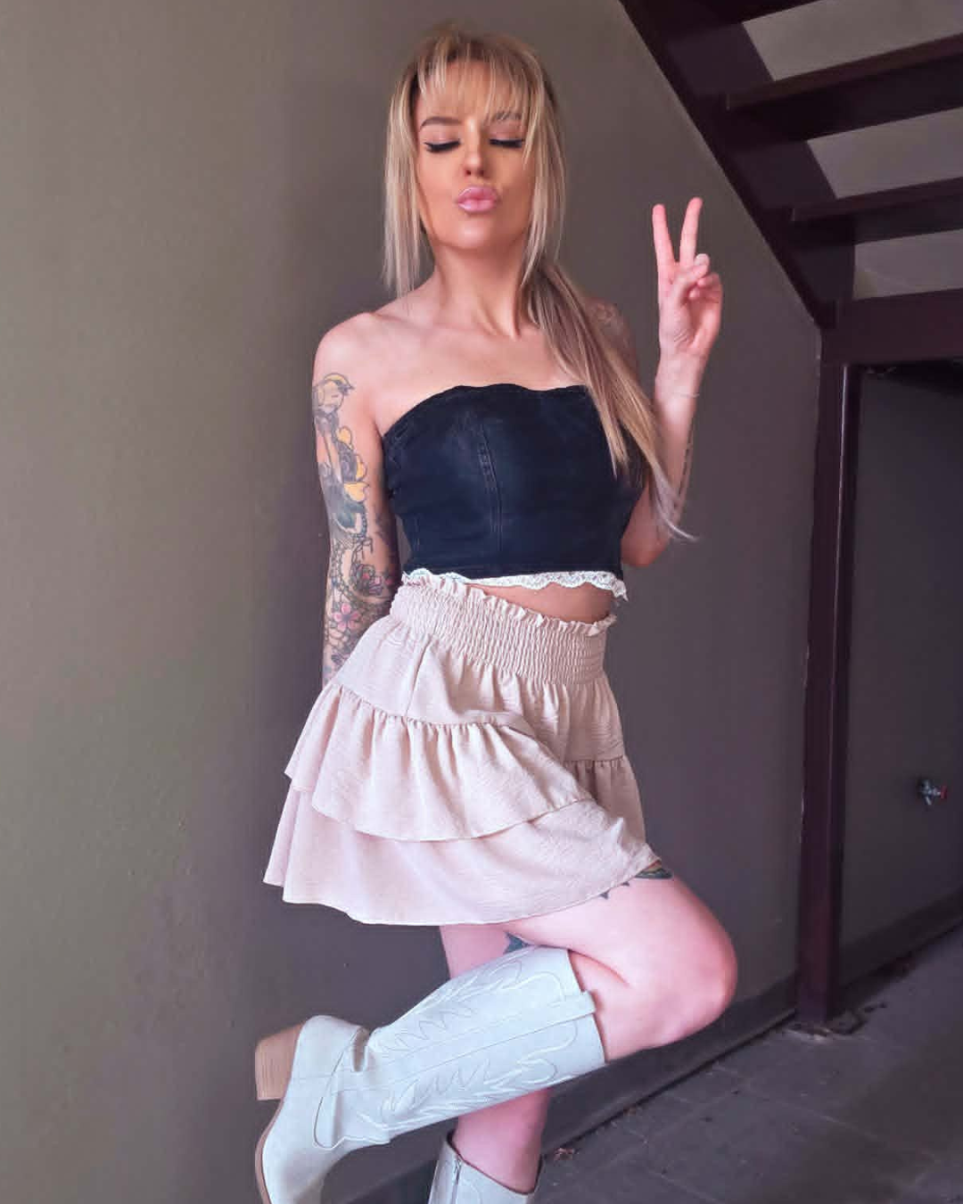 Tan Tiered Ruffle Skort