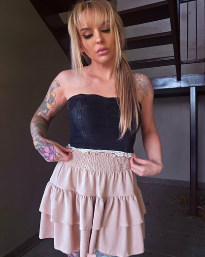 Tan Tiered Ruffle Skort