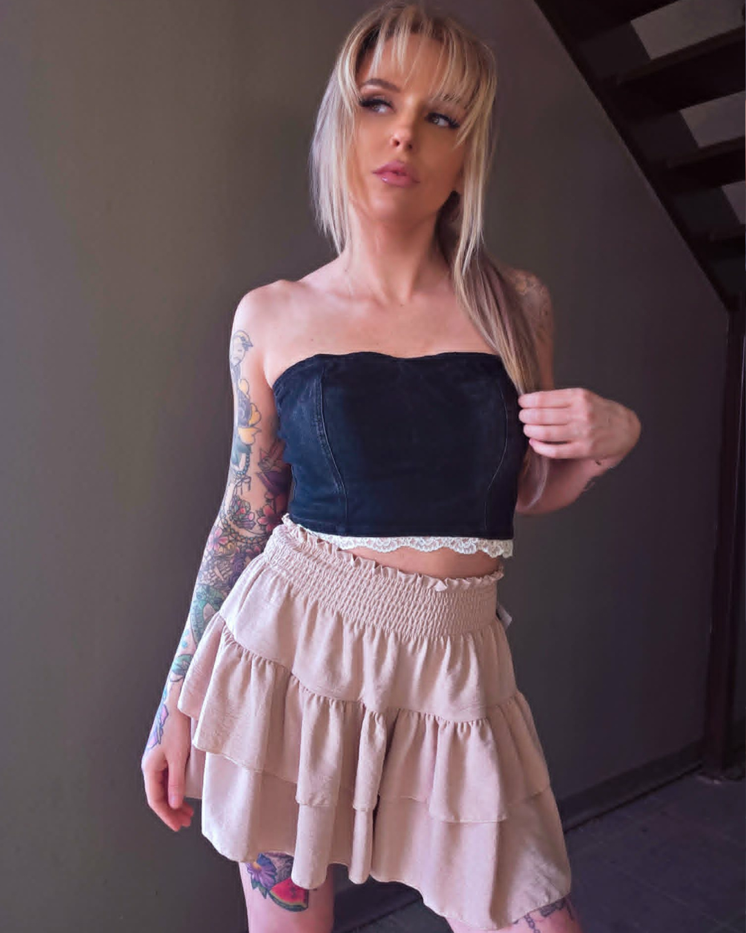 Tan Tiered Ruffle Skort