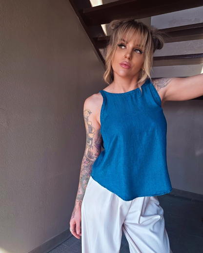 Lake Breeze Denim Tie Strap Tank