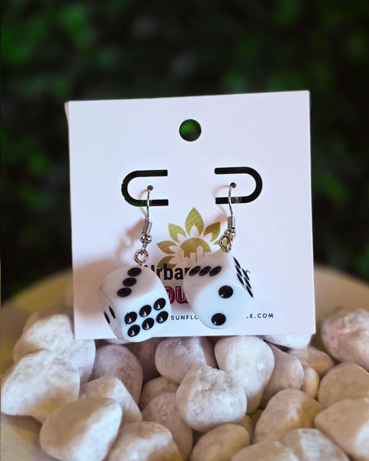 White Dice Earrings