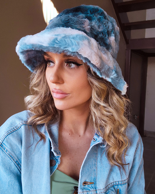 Fuzzy Gray Tie Dye Bucket Hat