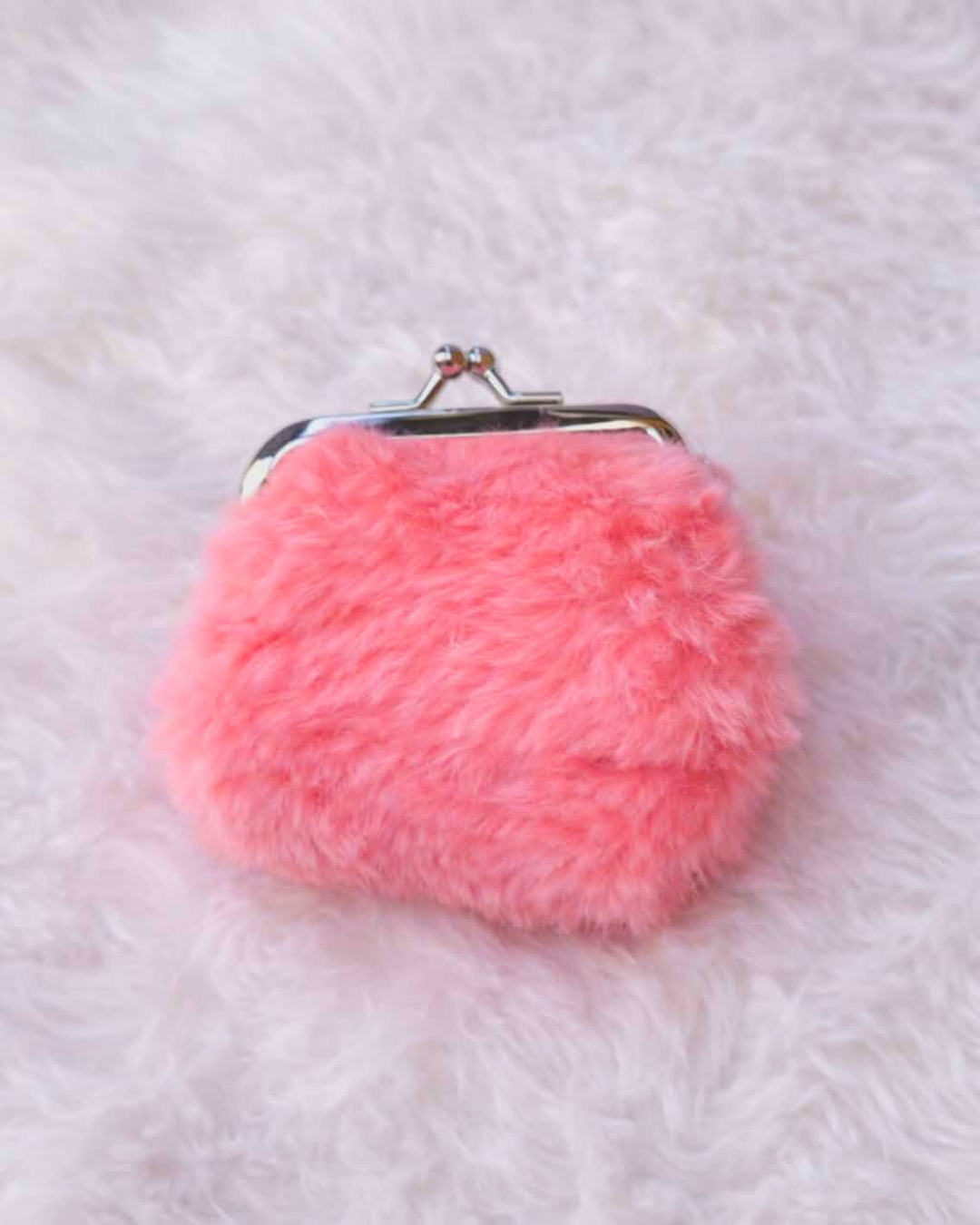 Coral Pink Fuzzy Coin Purse