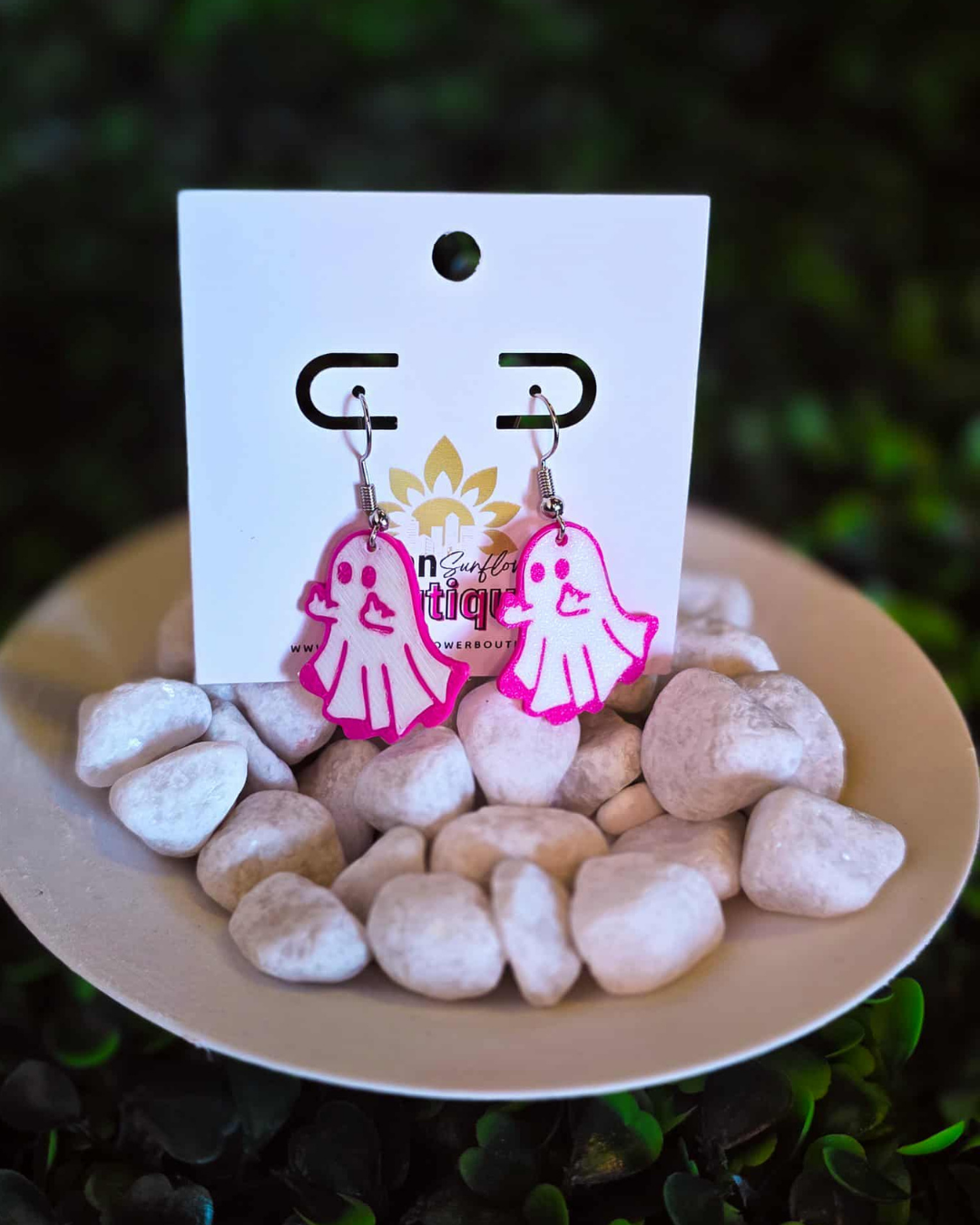 Pink and White Eff Off Ghost Earrings