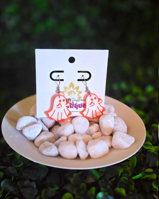 Orange and Black Eff Off Ghost Earrings