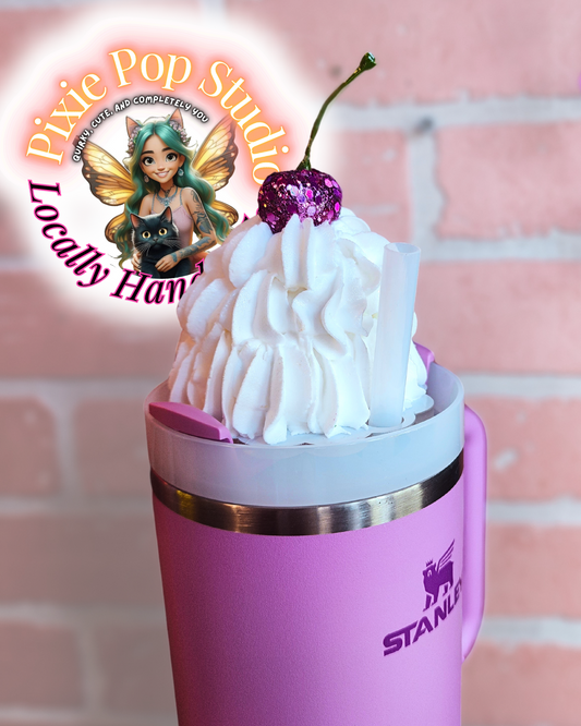 PIXIE POP Purple Glitter Cherry Whipped Cream 40oz Stanley Topper