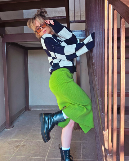Matcha Green Ribbed Midi Skirt