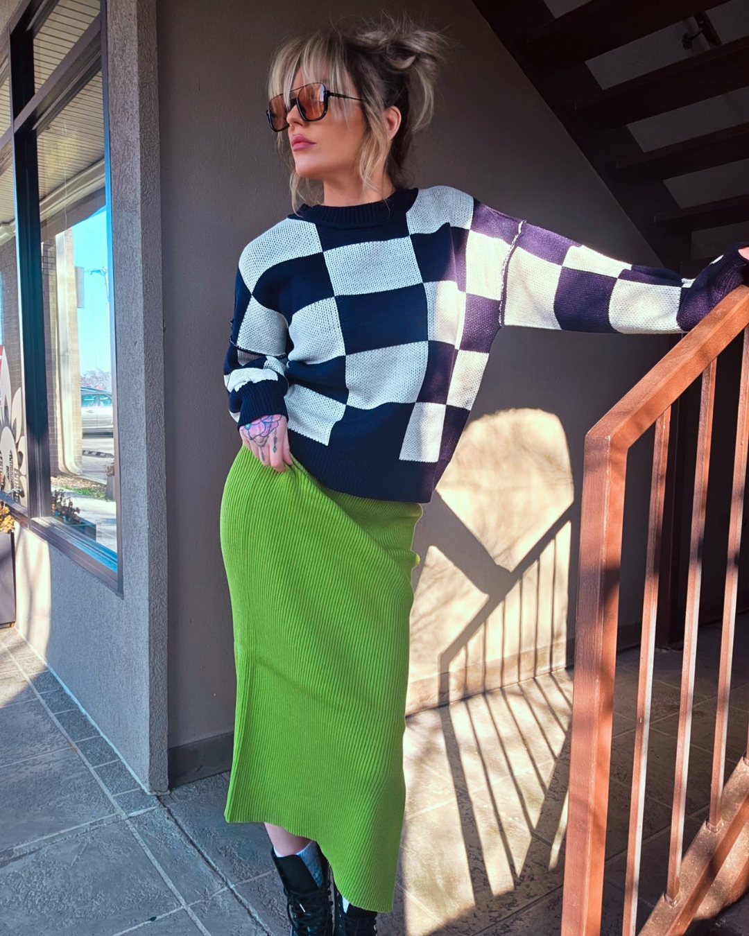 Matcha Green Ribbed Midi Skirt