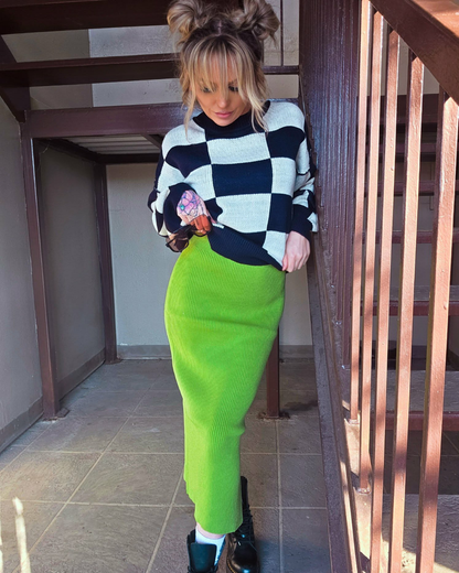 Matcha Green Ribbed Midi Skirt