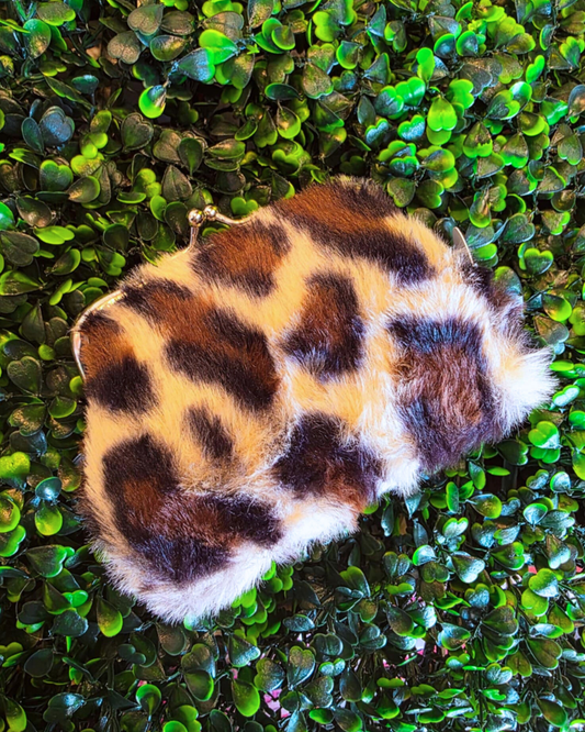Large Fuzzy Cheetah Print Coin Purse