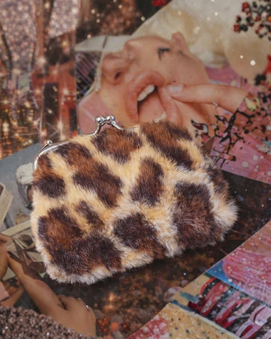 Large Fuzzy Cheetah Print Coin Purse