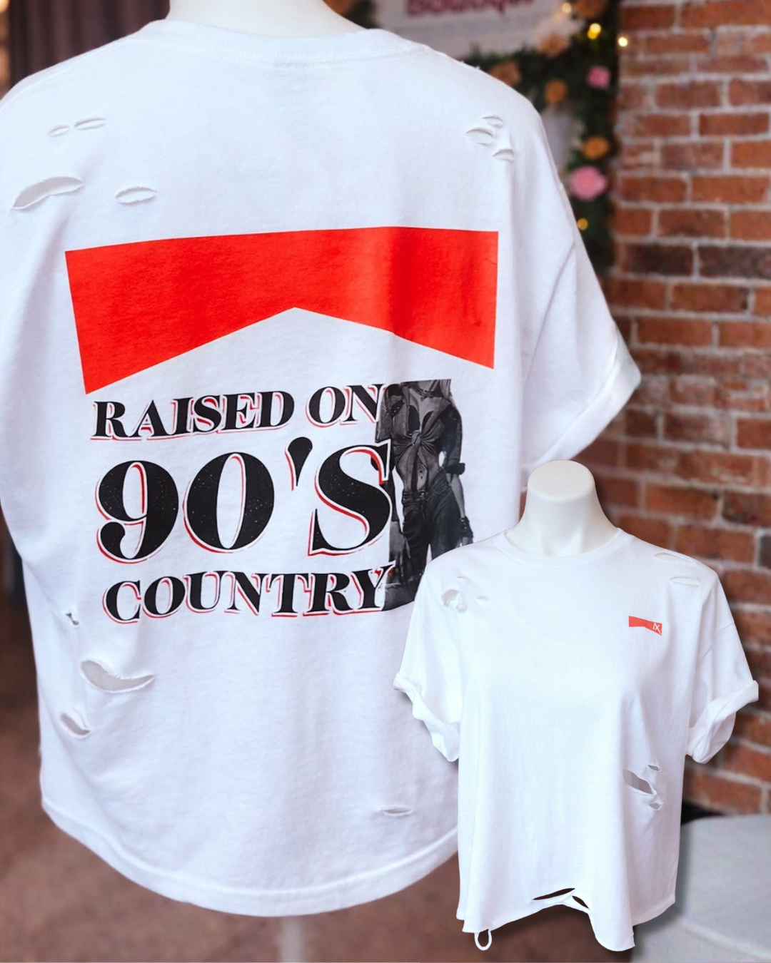 Raised On 90s Country Distressed Cropped Tee