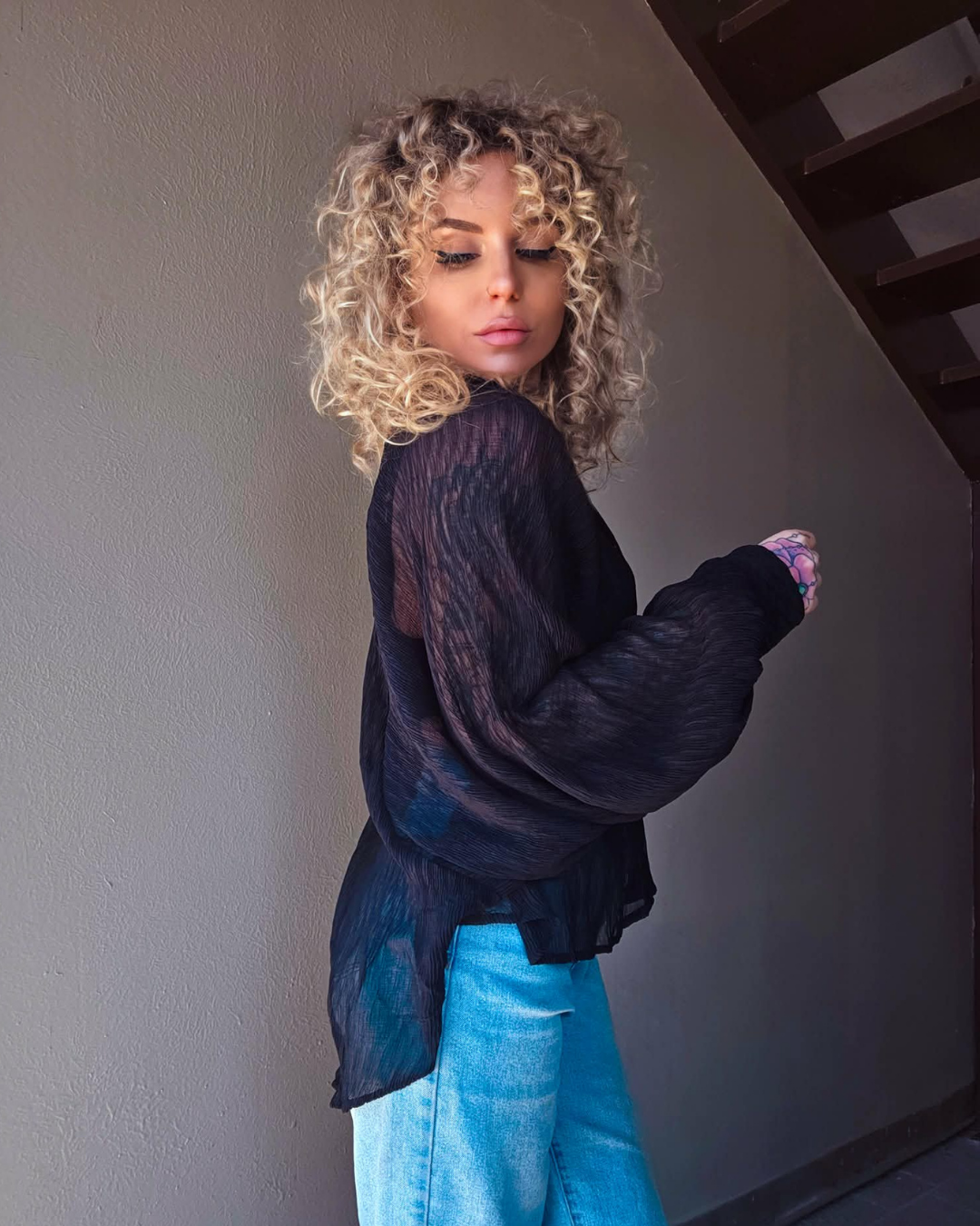 Sheer Elegance Black Button Up Blouse