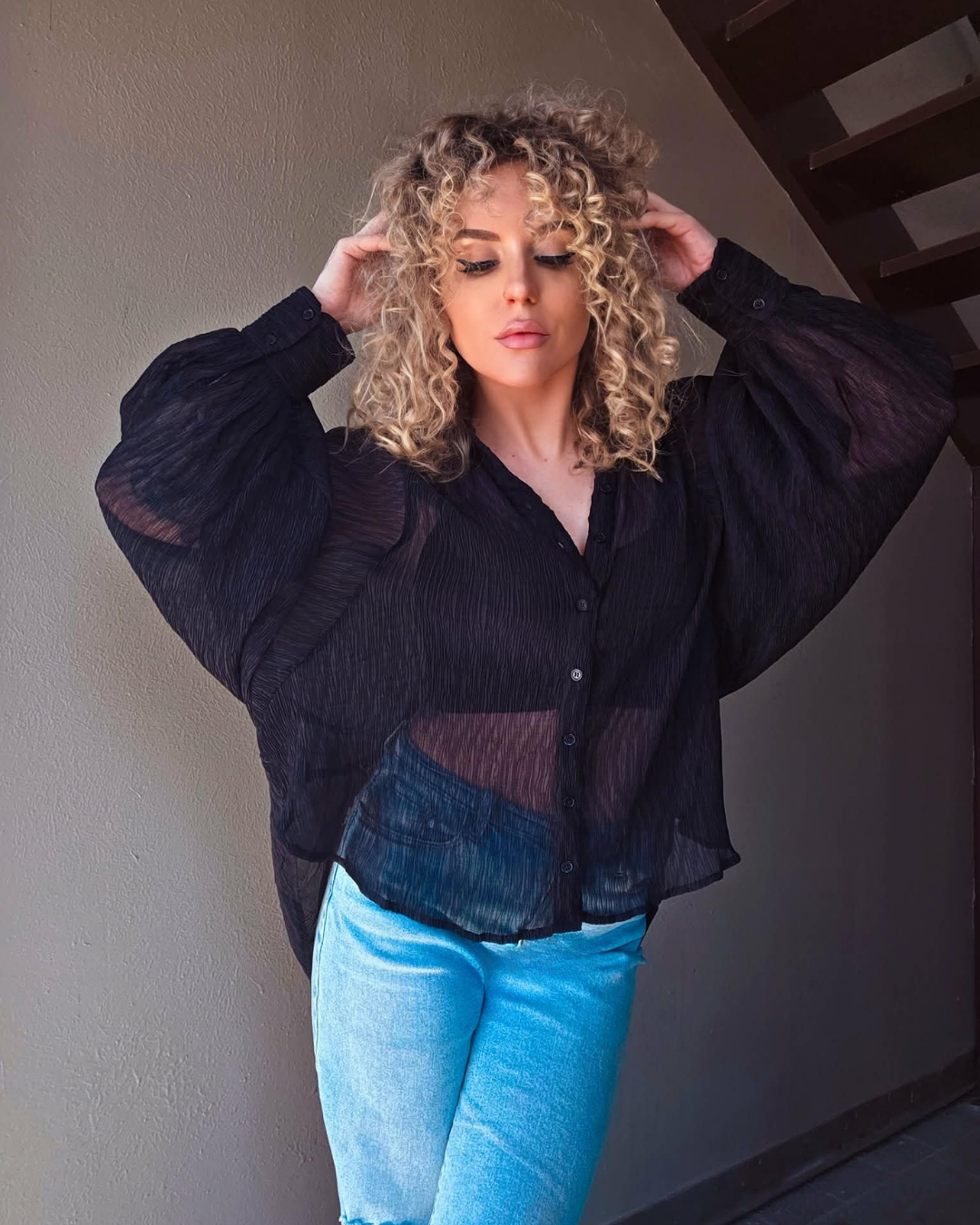 Sheer Elegance Black Button Up Blouse