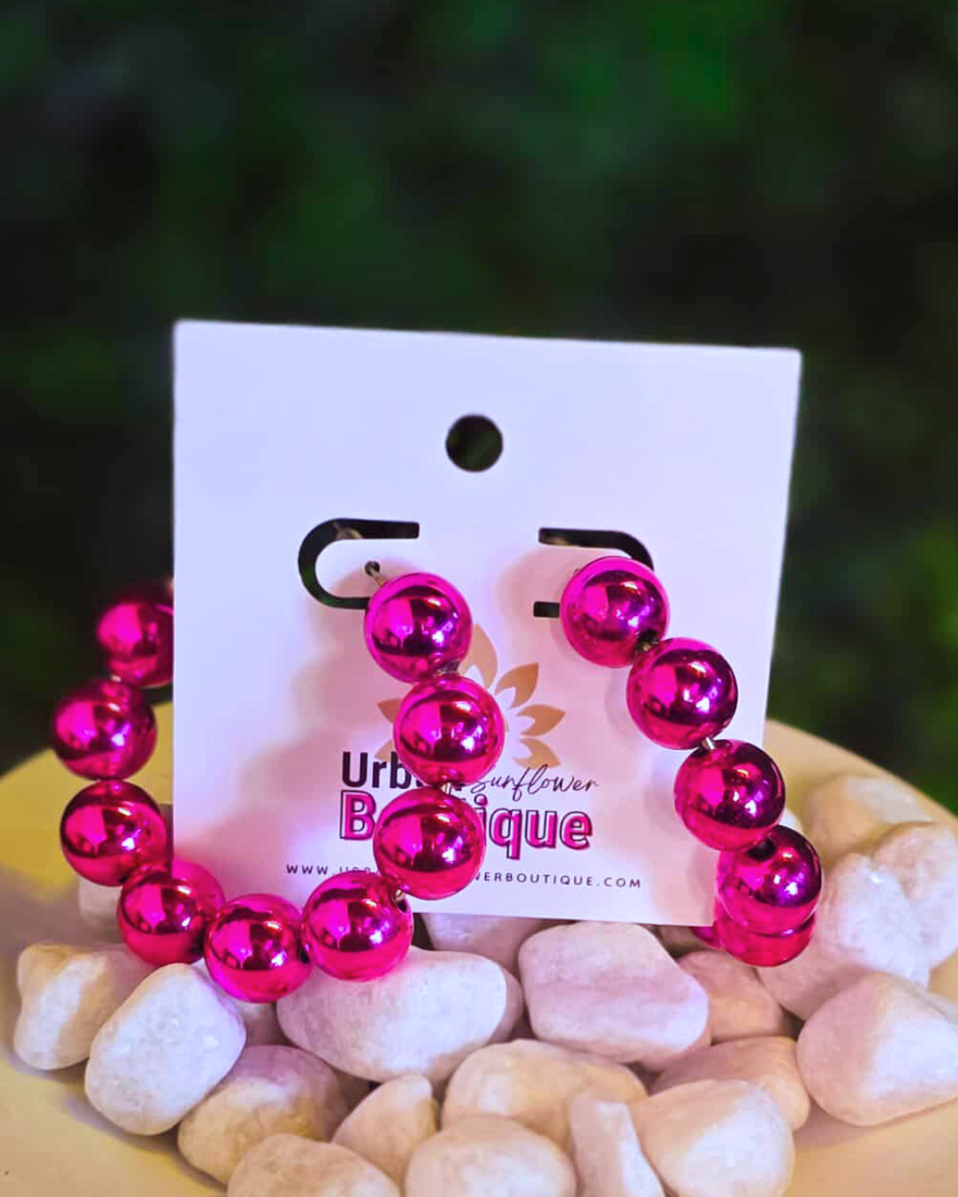 Pink Metallic Beaded Hoop Earrings