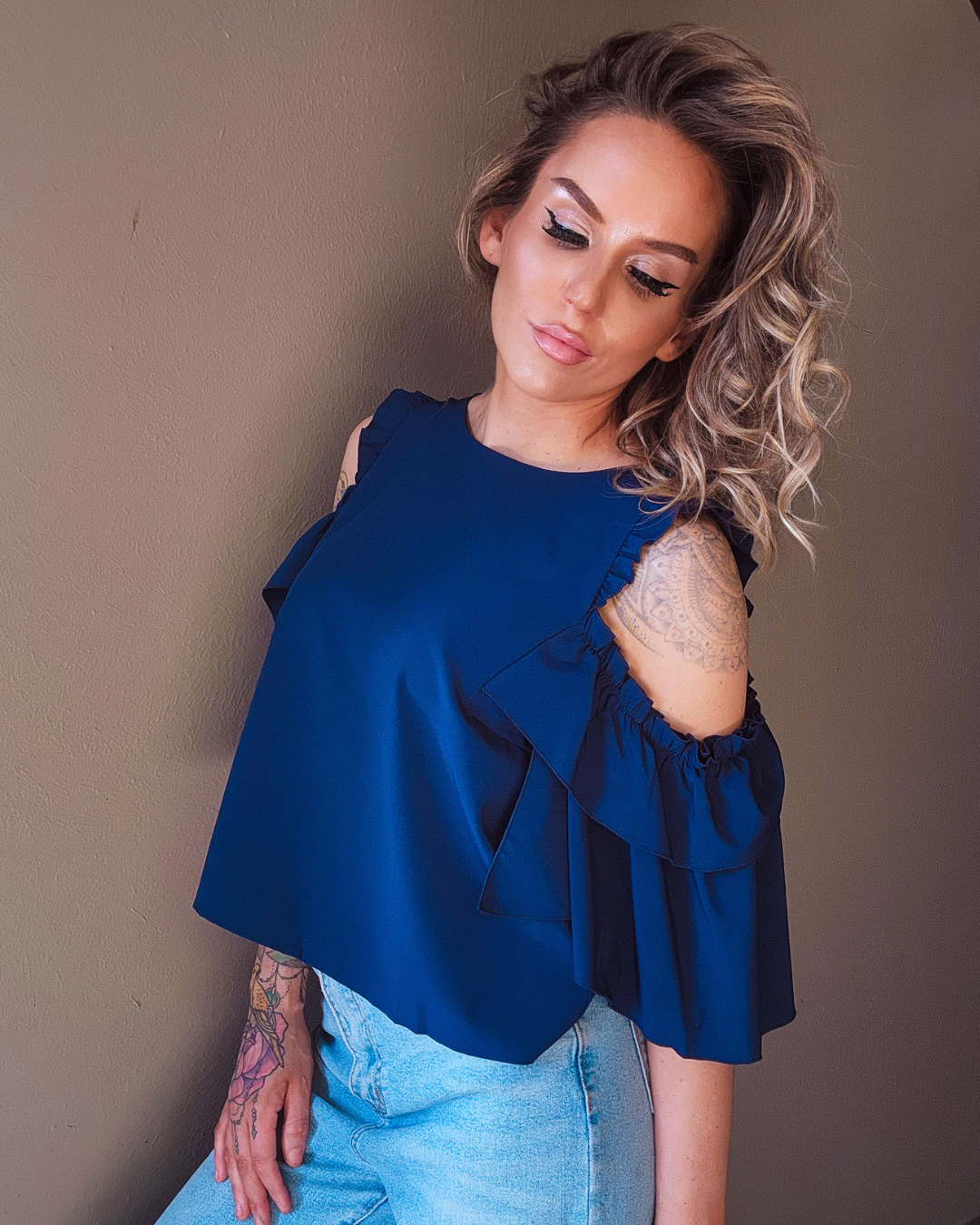 Navy Harvest Ruffle Top