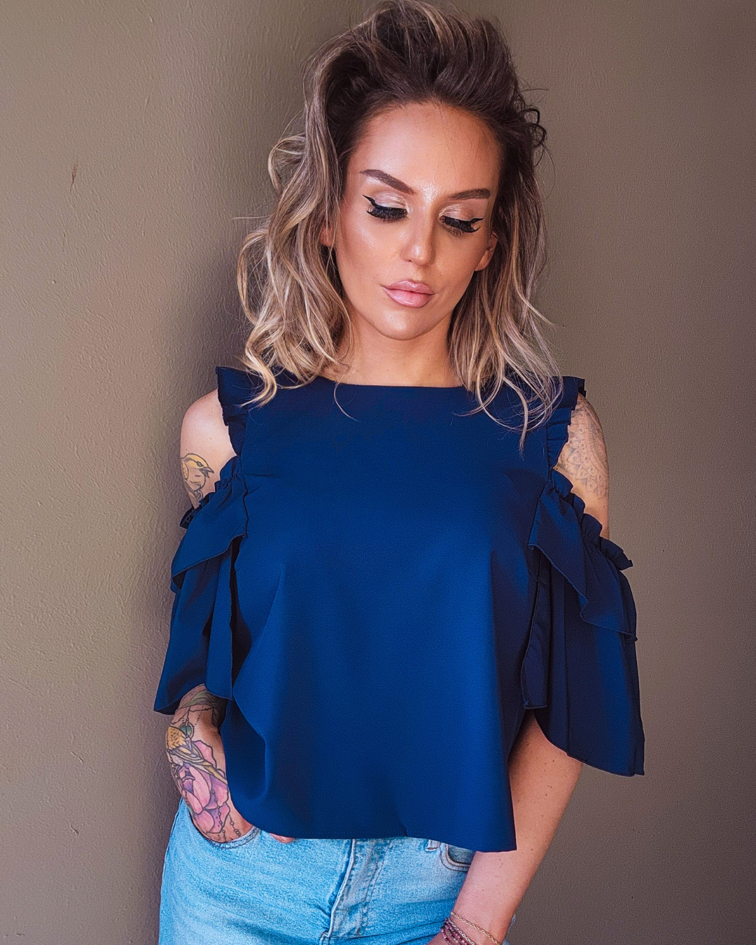 Navy Harvest Ruffle Top