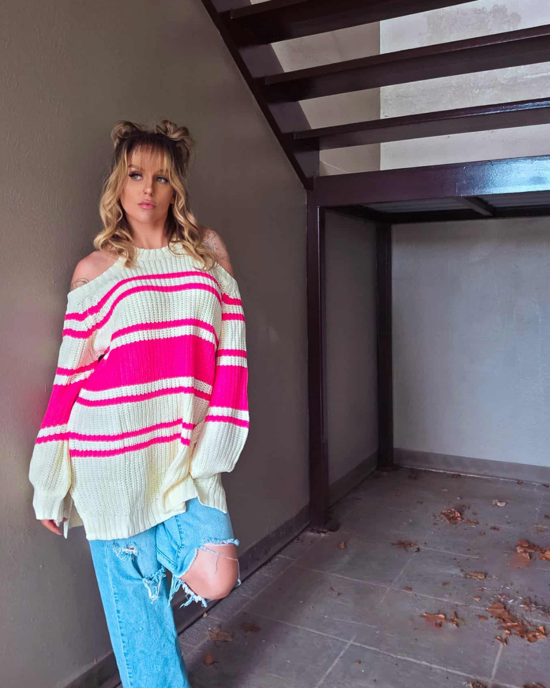 Fall Festival Striped Cold Shoulder Sweater Dress