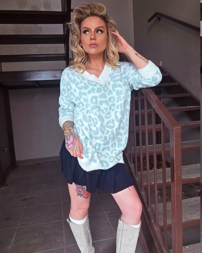 Fuzzy Snow Leopard Oversized Sweater