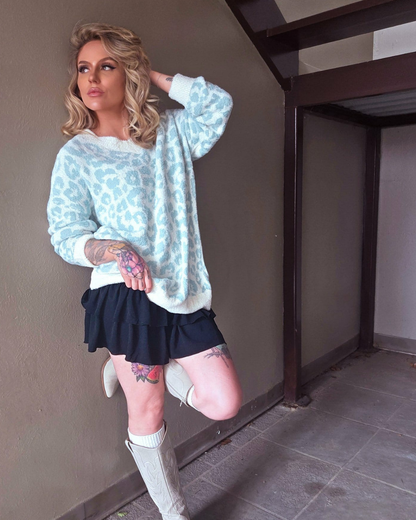 Fuzzy Snow Leopard Oversized Sweater