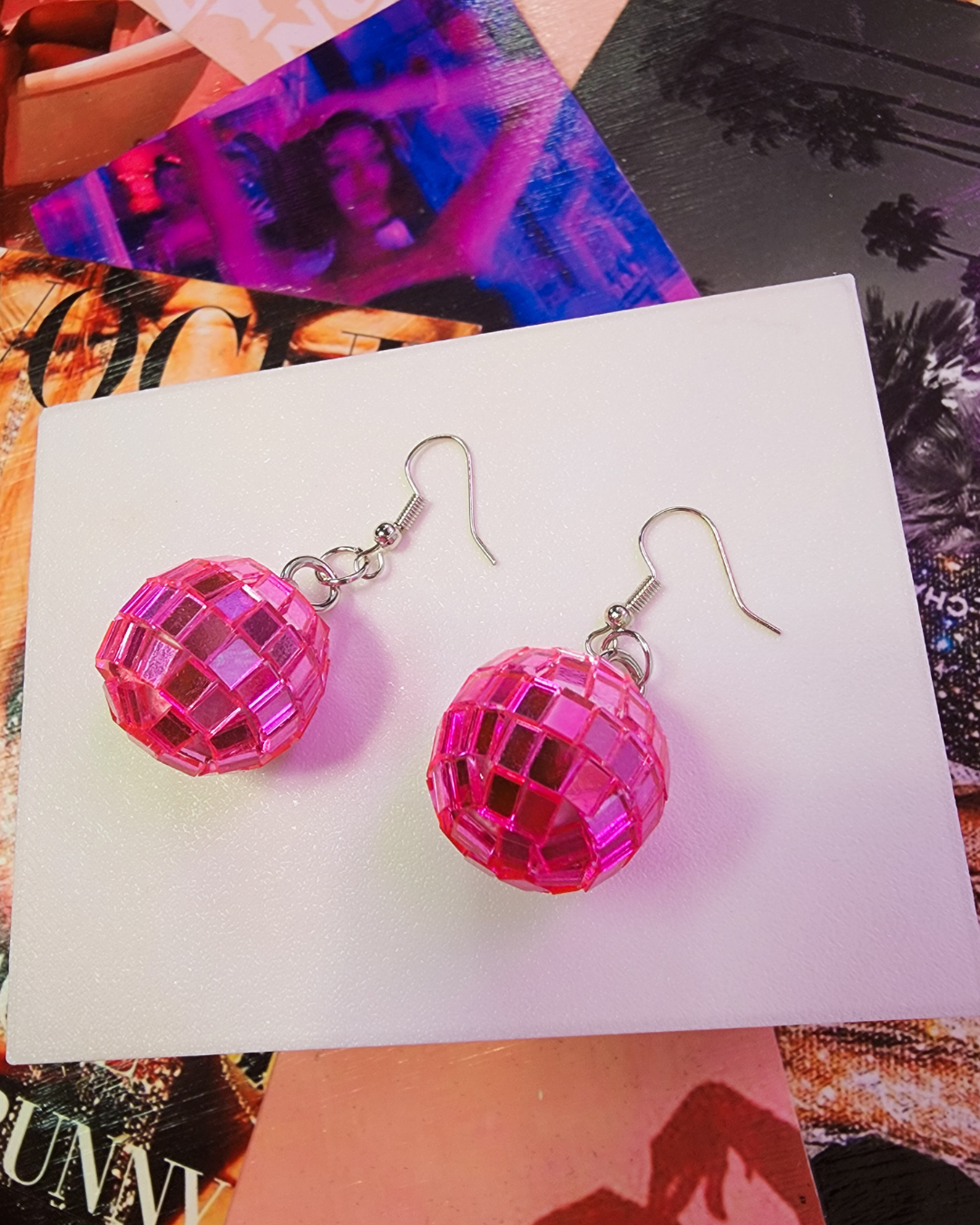 Hot Pink Disco Ball Earrings