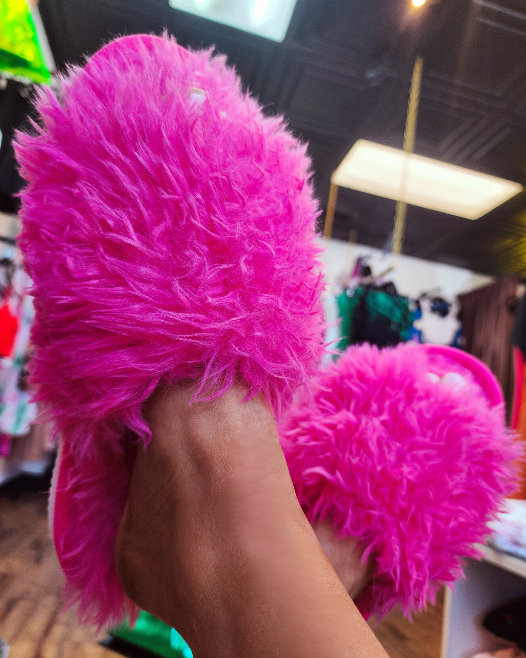 Fluffy Pink Open Toe Slippers