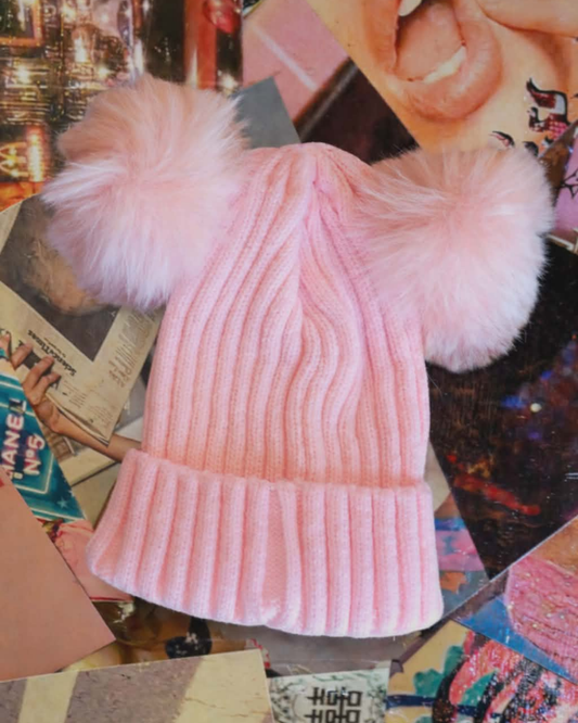 Baby Pink Double PomPom Beanie