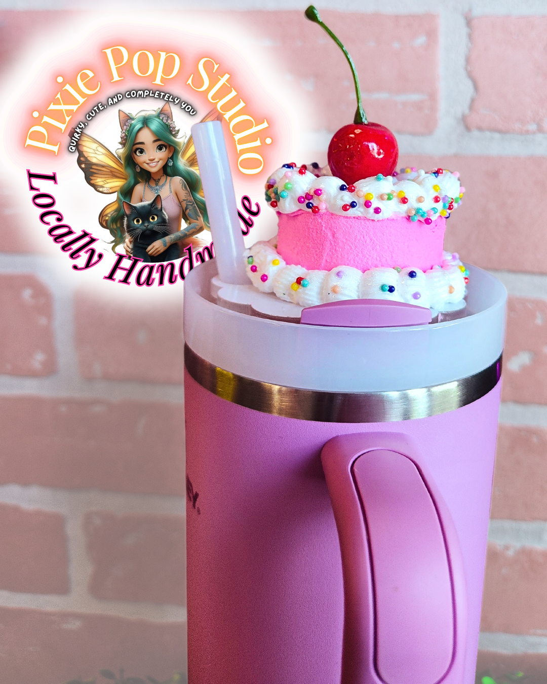 PIXIE POP Cherry Sprinkle Pink Cake 40oz Stanley Topper