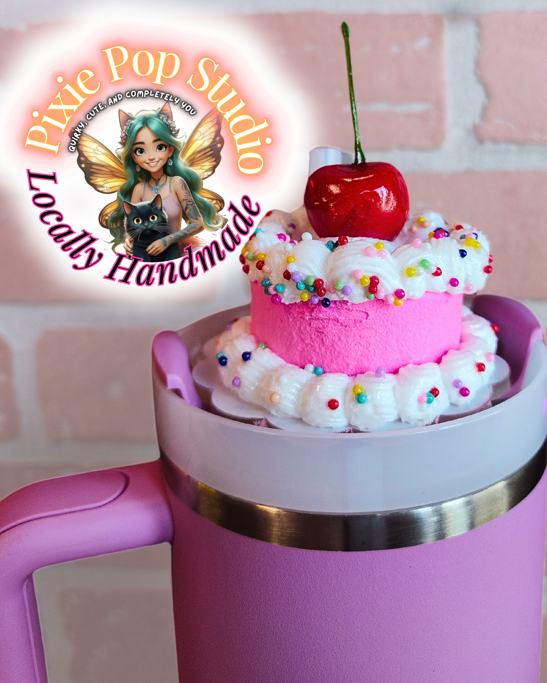 PIXIE POP Cherry Sprinkle Pink Cake 40oz Stanley Topper