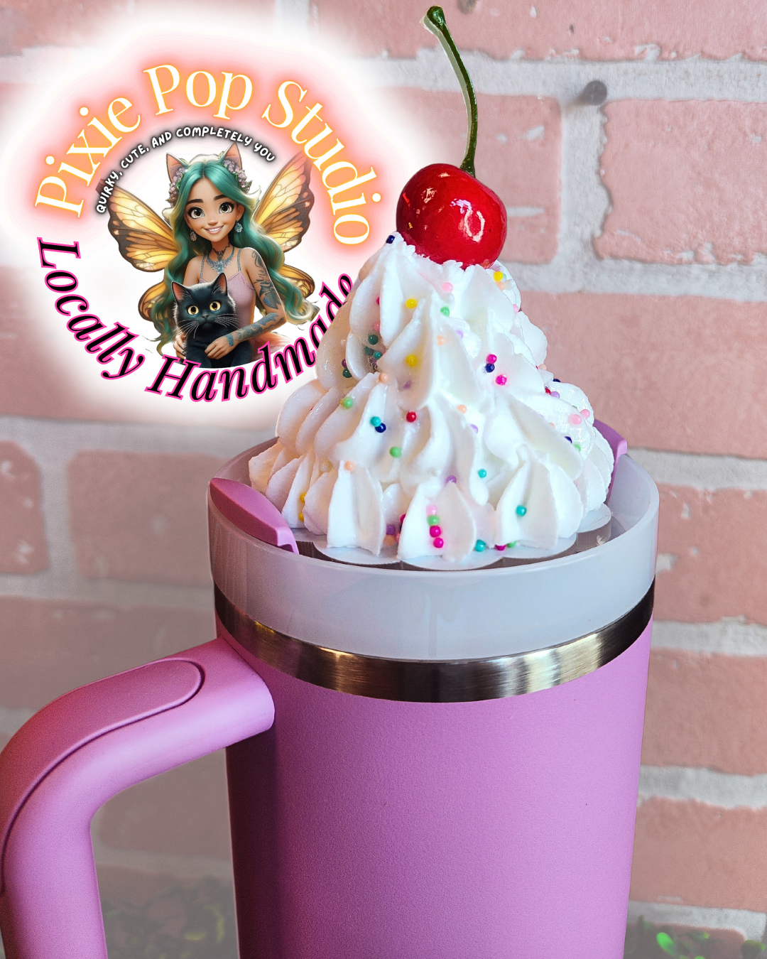 PIXIE POP Cherry Sprinkle Whipped Cream 40oz Stanley Topper