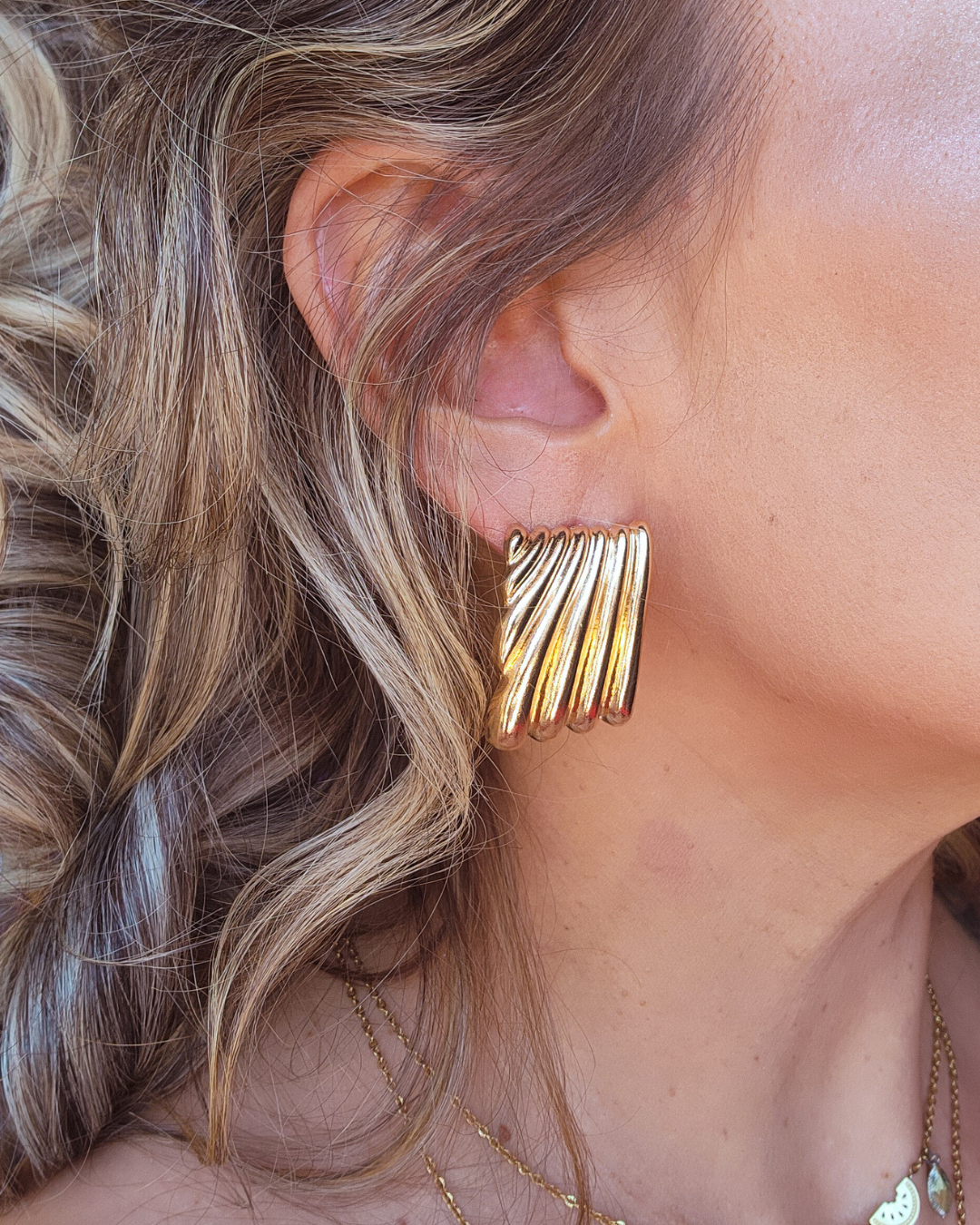 Golden Groove Rectangle Earrings