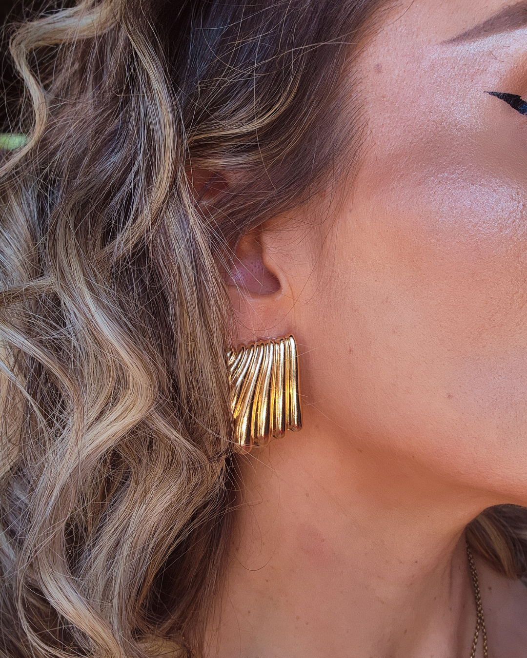 Golden Groove Rectangle Earrings