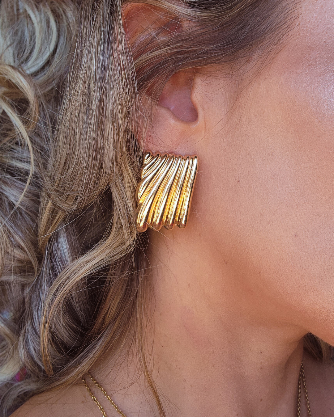 Golden Groove Rectangle Earrings