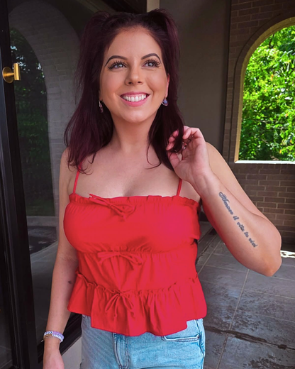 Cherry Bomb Bow Tiered Ruffle Top
